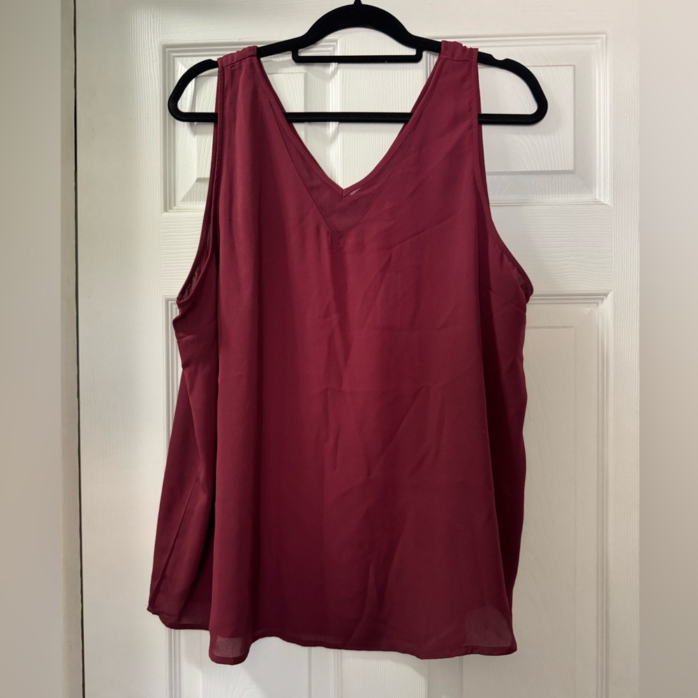 Maurices Burgundy V Neck Tank Blouse NWT Flowy Sleeveless Top 1X
